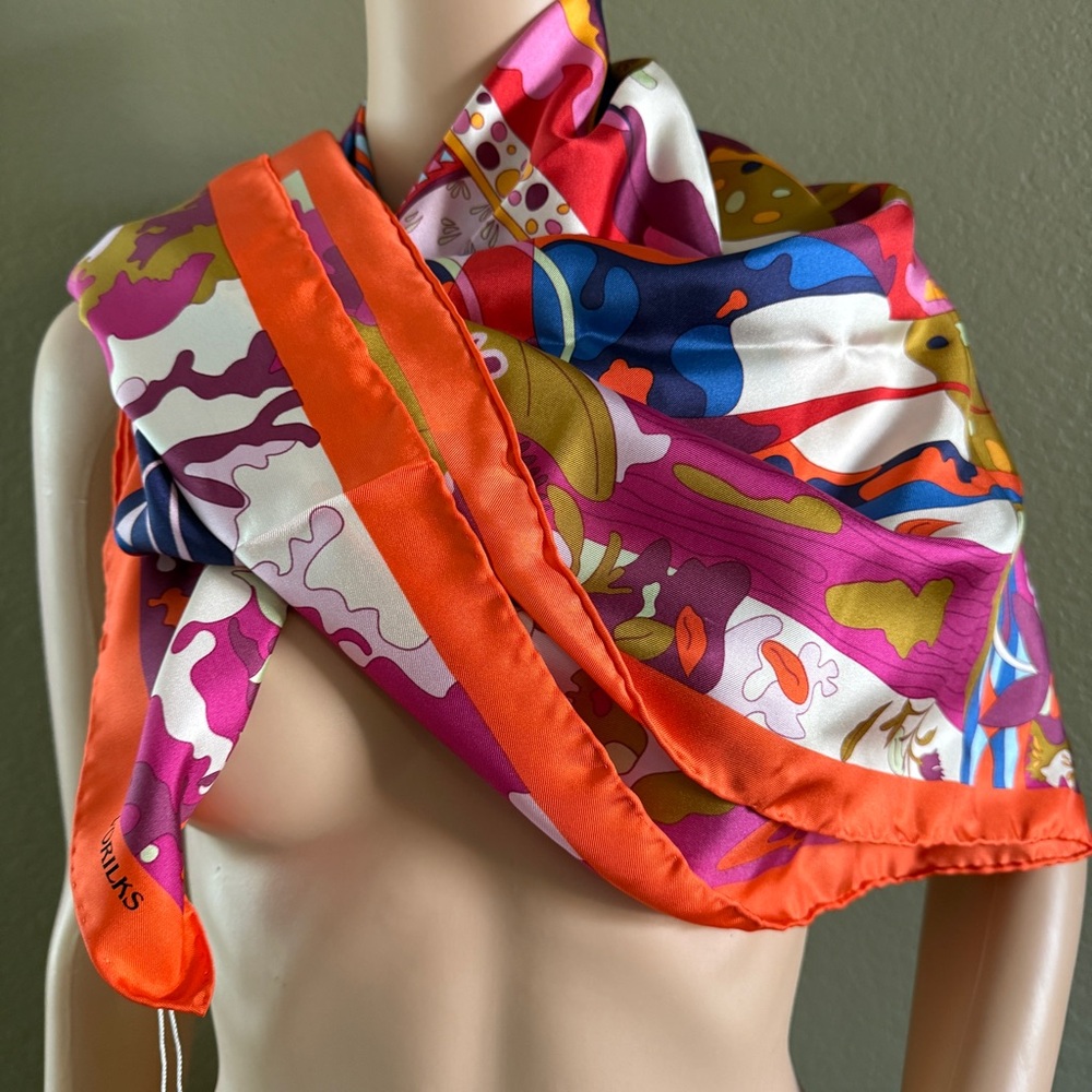 NWT Colorful Abstract Silk Scarf